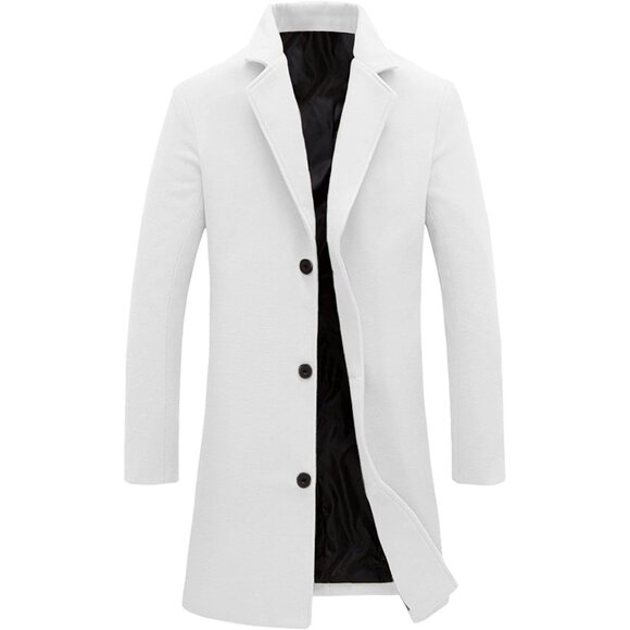 Mens White Wool Blend Trench Coat Notch Lapel Camel Peacoats Winter Overcoat - Picture 1 of 7